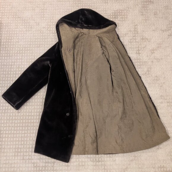 Reversible Brown Fur & Suede Teddy Jacket with Hood - Women M - Picture 2 of 13